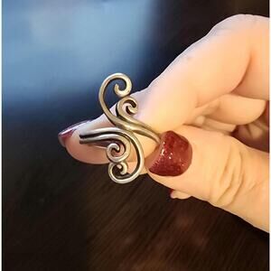 Elegant 925 Silver Long Scroll Ring – Size 8, Adjustable Vintage Design